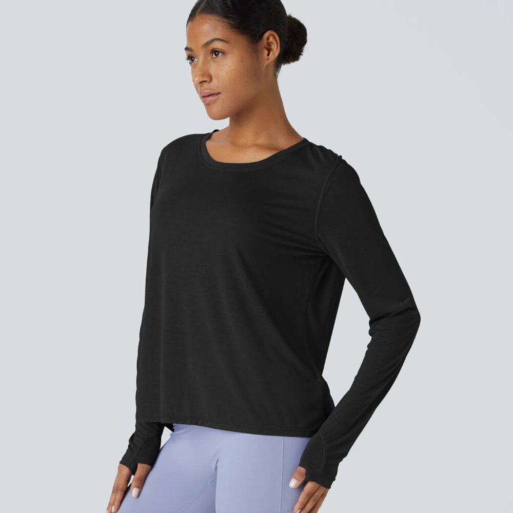 HALARA Black Split Tie Back Long Sleeve Workout Top NWT - Picture 9 of 9